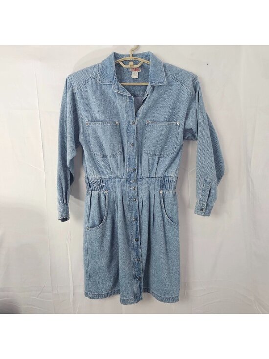 Fads Dresses & Skirts - Vintage Fads Midi Jean Dress Womens 8 Denim Button Up Long Sleeve Pocket Collar